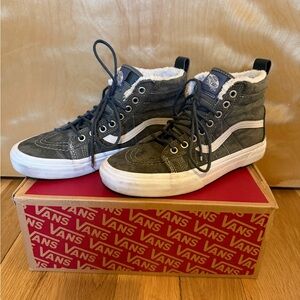 Vans High-Top Scotchguard Sneakers in Olive and White fleece lined